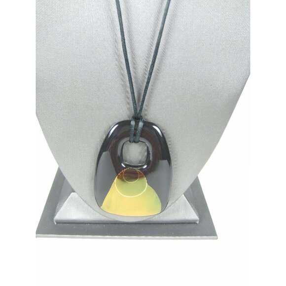 Ceramic Necklace Pendant Geometric Statement Cord Strand 26 Inch Signed G - Picture 1 of 12